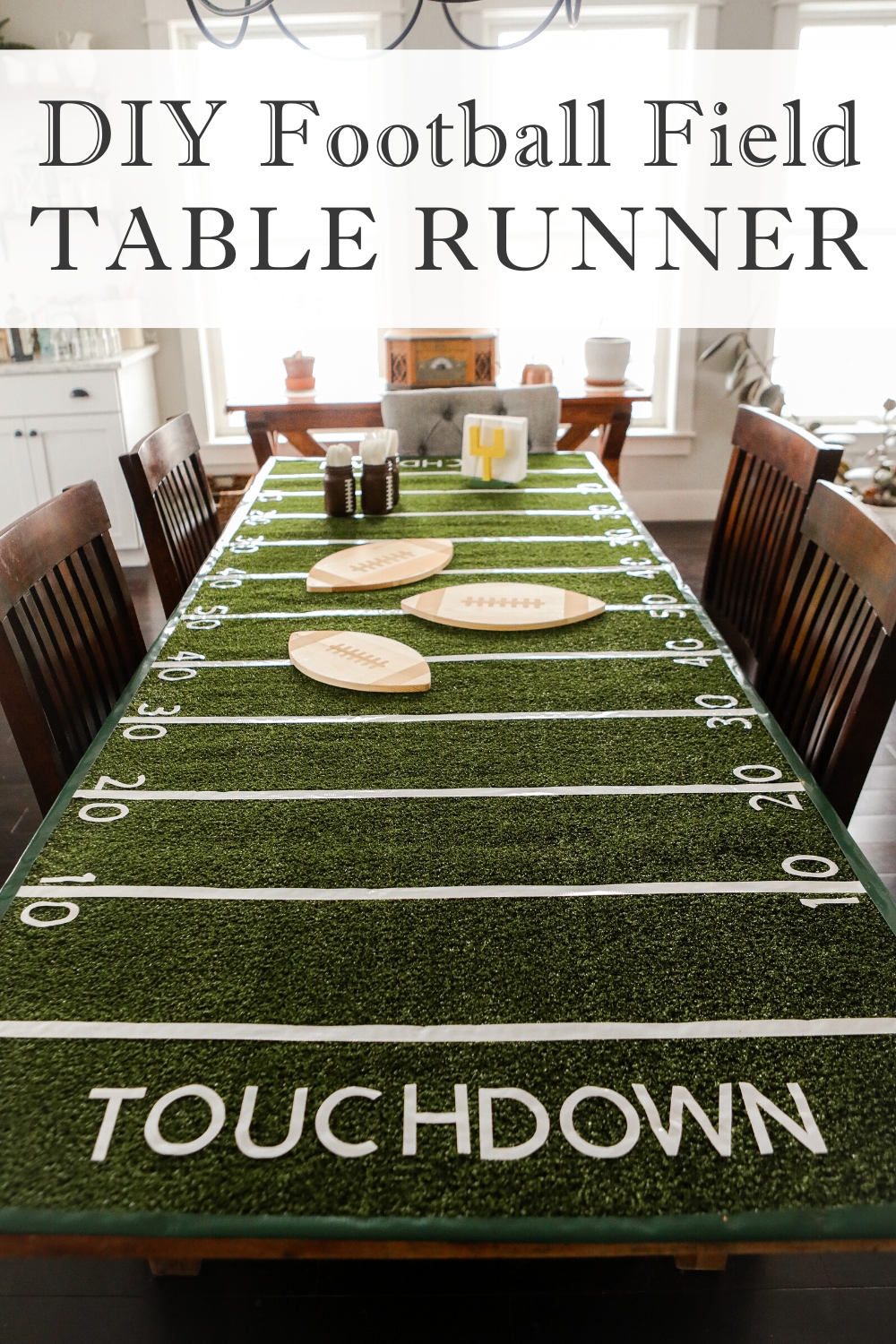 DIY Football Field Table Runner Super Bowl party Ideas