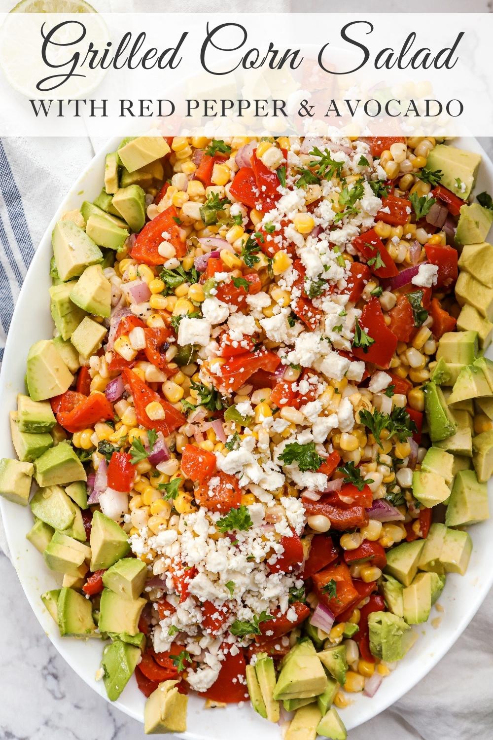 Recipe for Grilled Corn Salad with red pepper and avocado