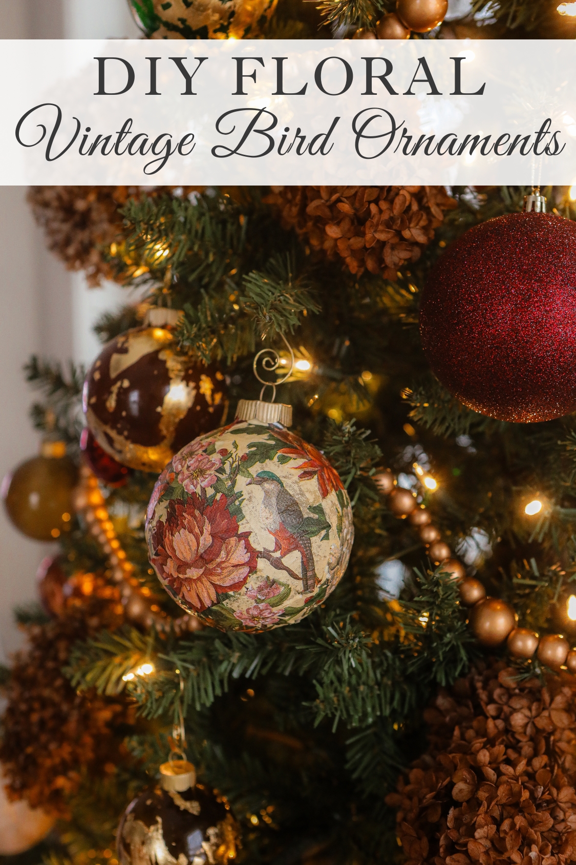 DIY Floral Vintage Bird Ornaments - Sugar Maple Farmhouse