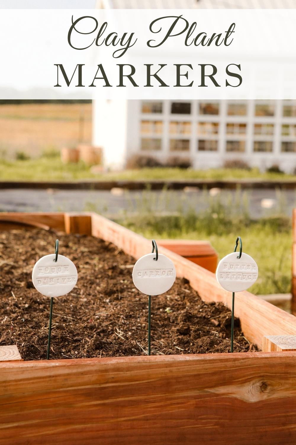 Clay DIY plant markers for garden beds