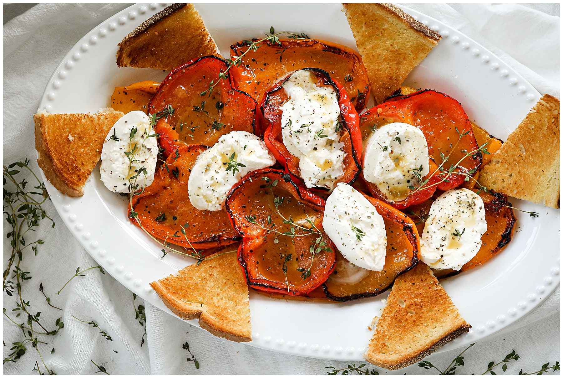 roasted peppers and burrata salad
