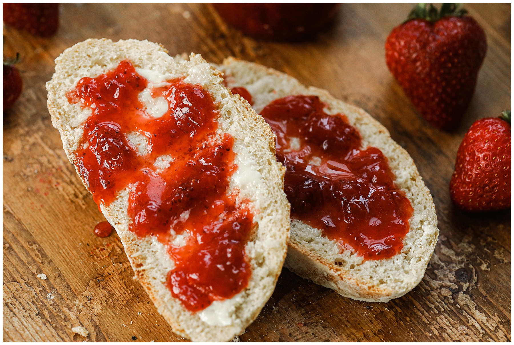 Homemade bread with homemade strawberry jam