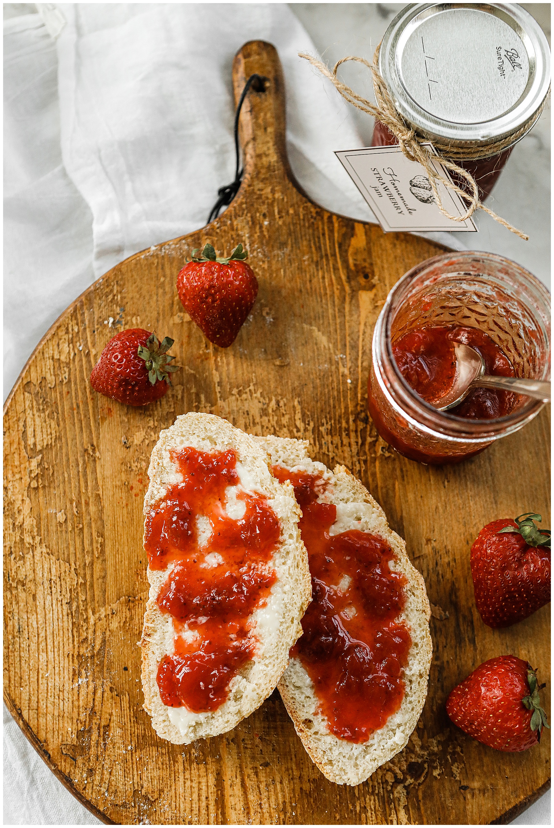 Homemade strawberry jam and bread