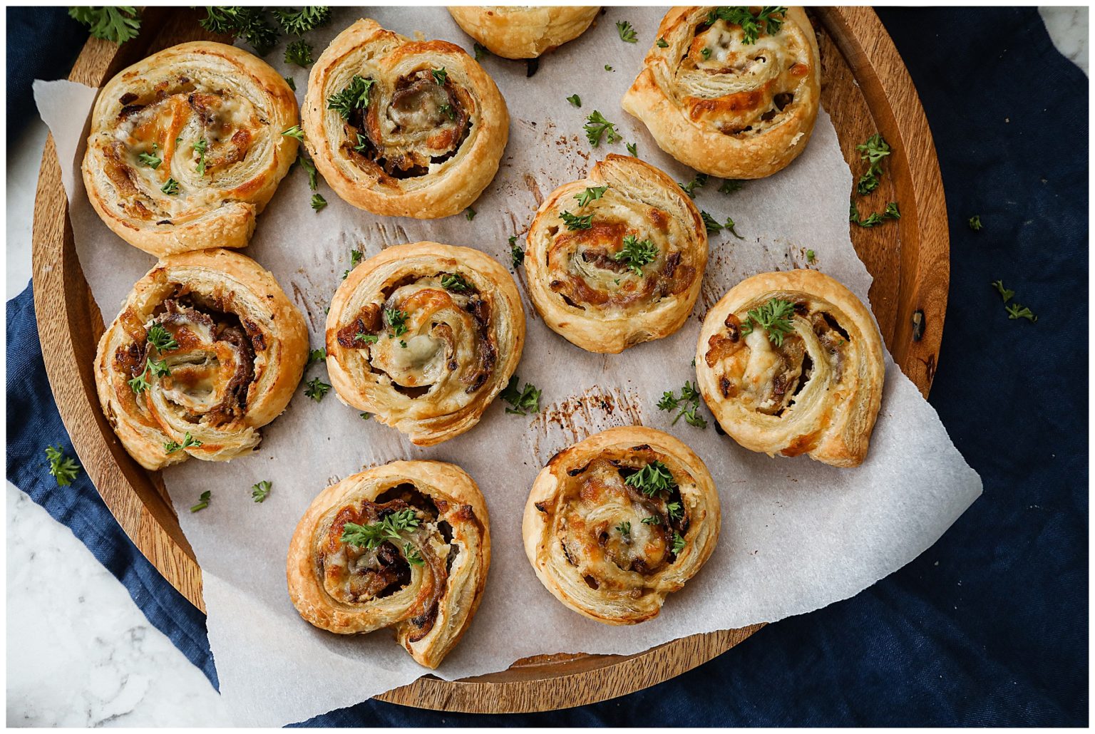 French Onion & Roast Beef Pinwheel appetizer recipe