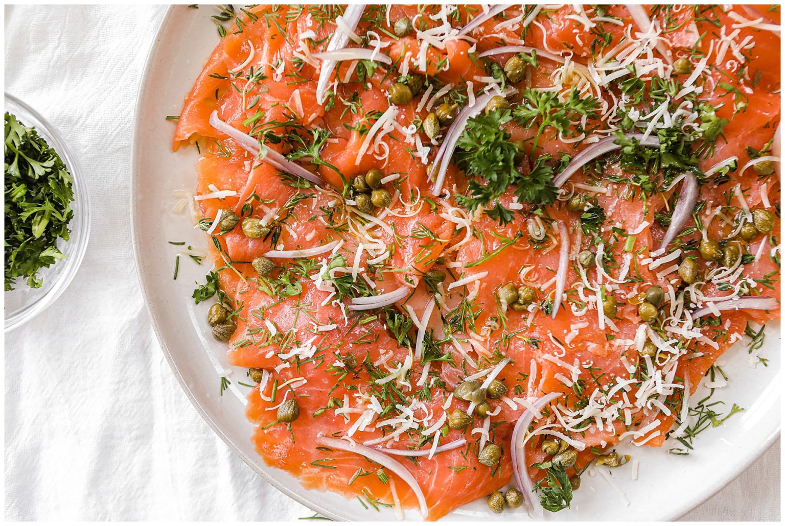 Smoked salmon carpaccio with capers & herbs Sugar Maple Farmhouse