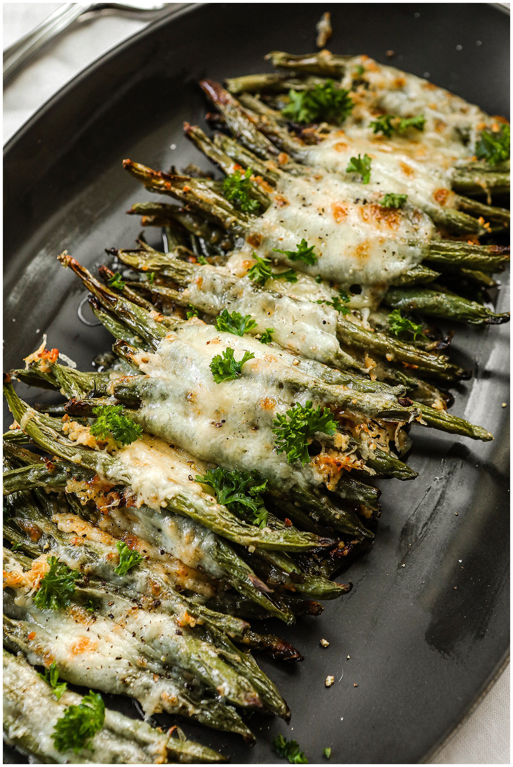 Roasted Green Beans with Parmesan and Mozzarella 