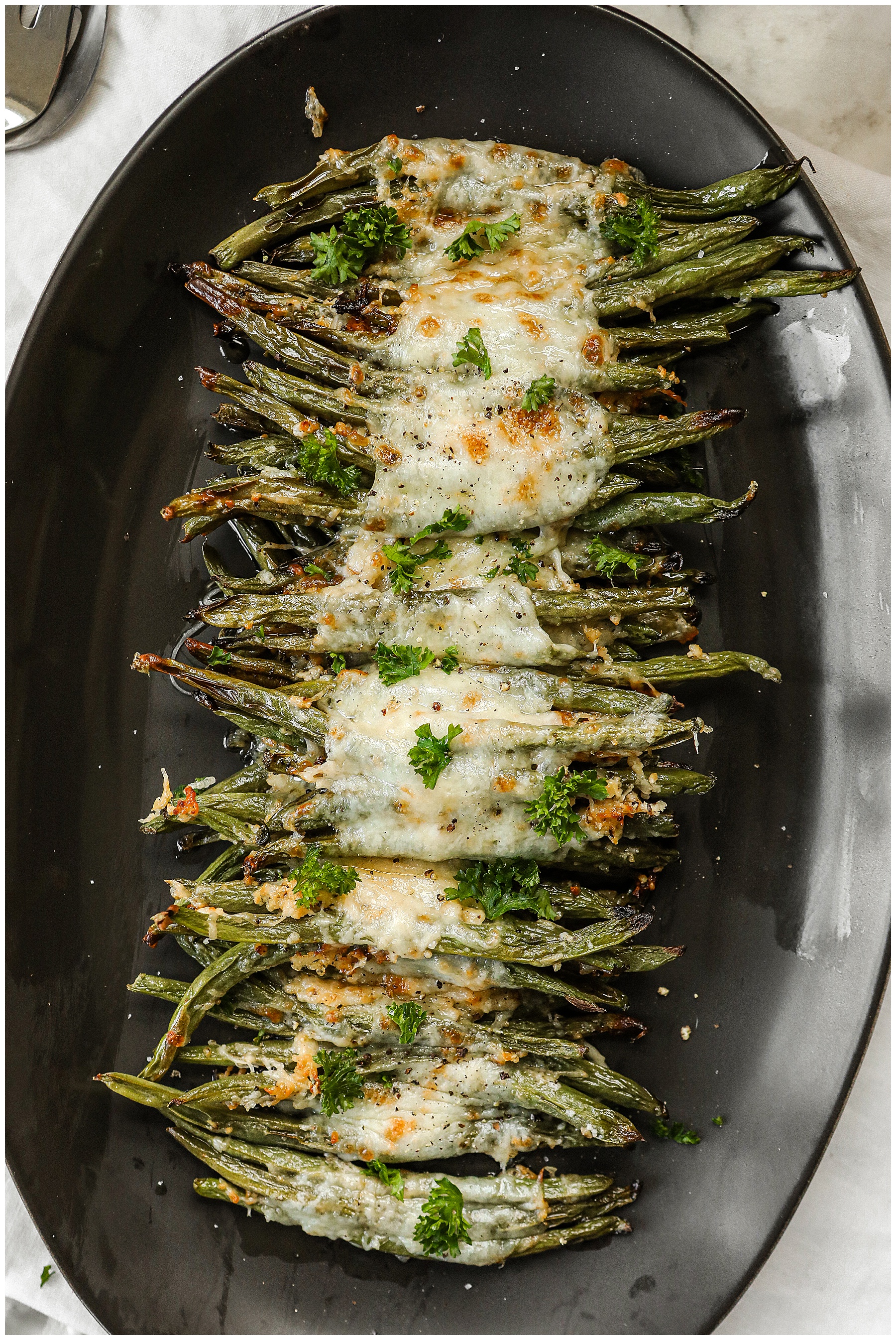 Roasted Green Beans with Parmesan and Mozzarella 