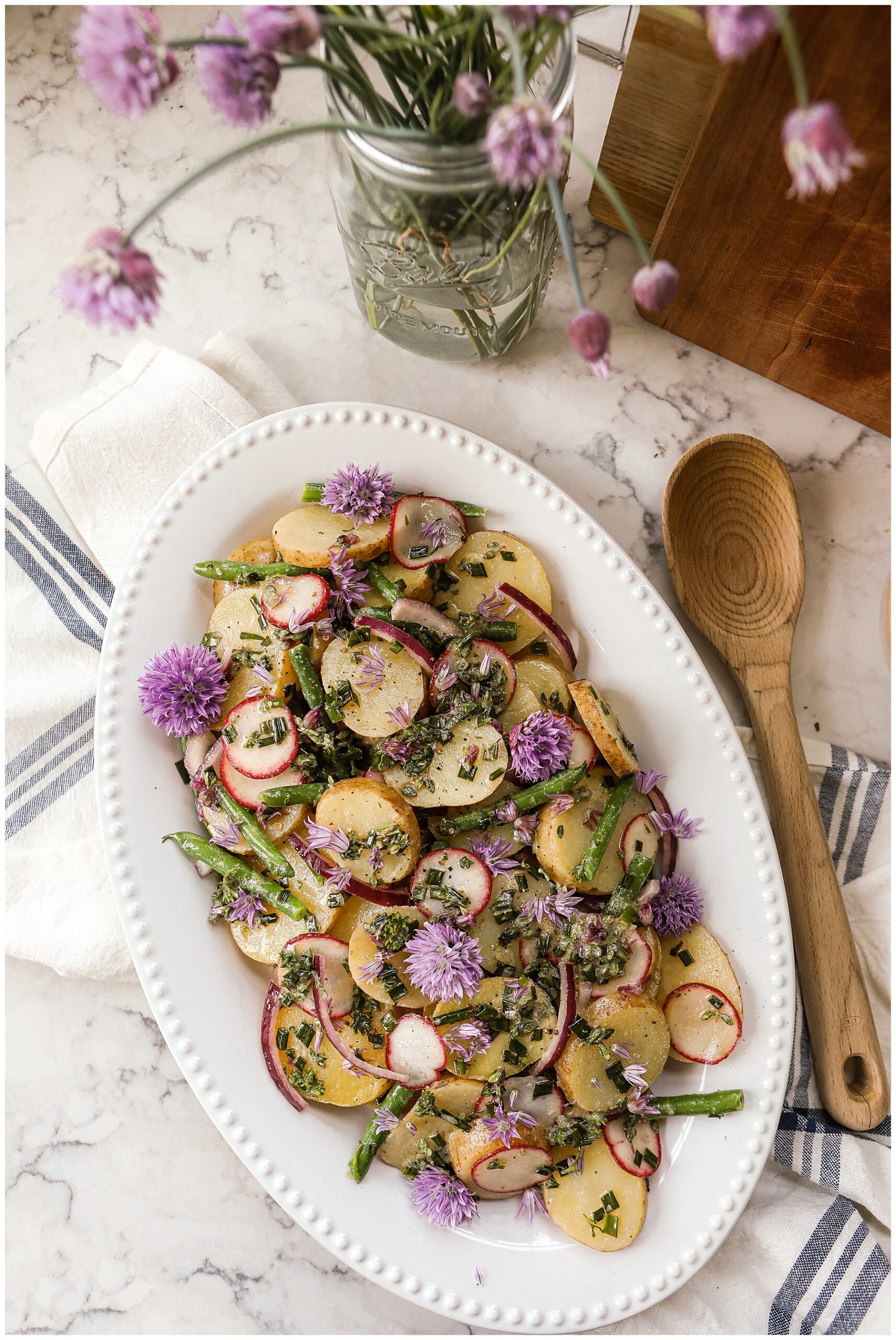Recipe for French Potato Salad with Chive blossoms