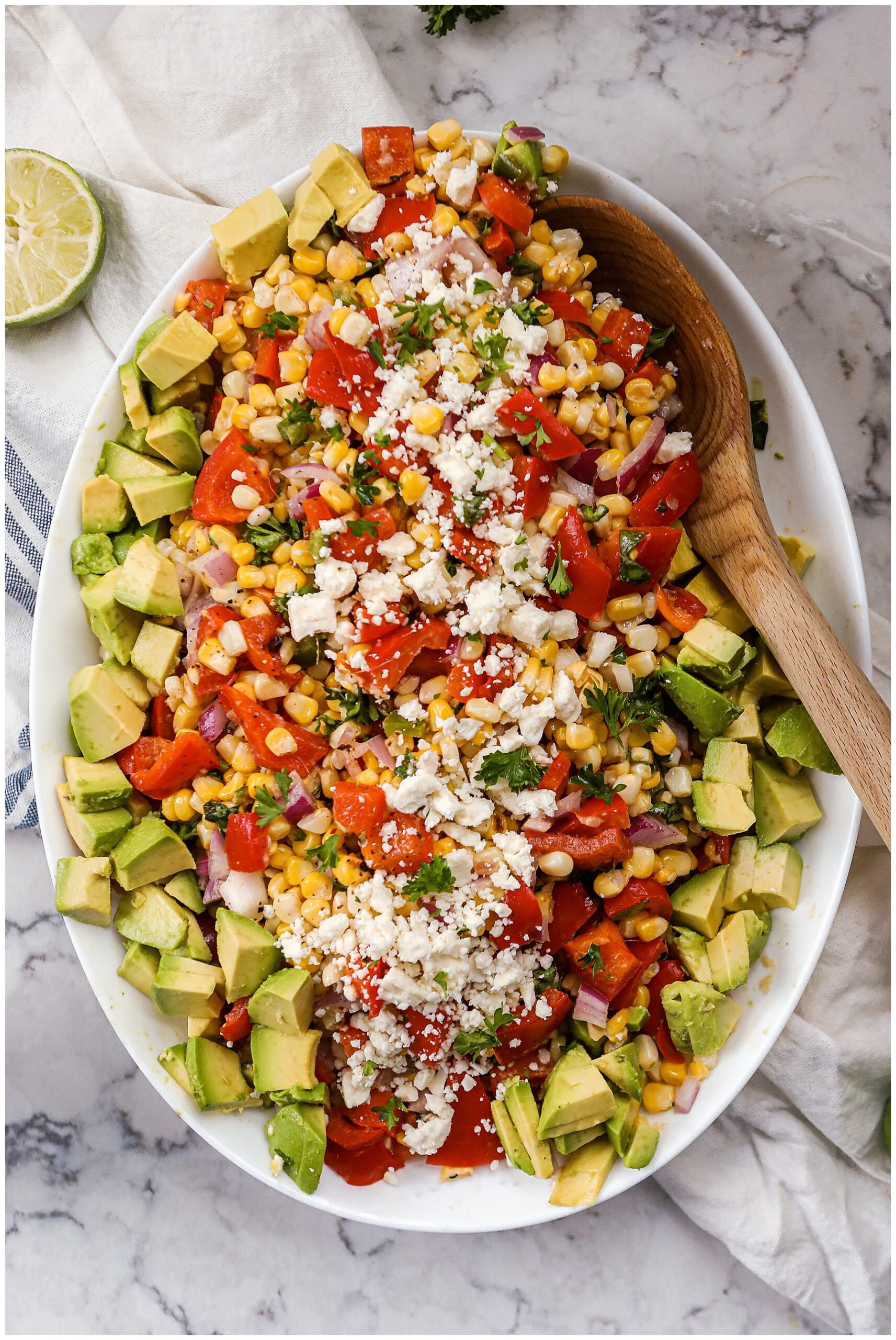 Recipe for Grilled Corn Salad with red peppers and avocado
