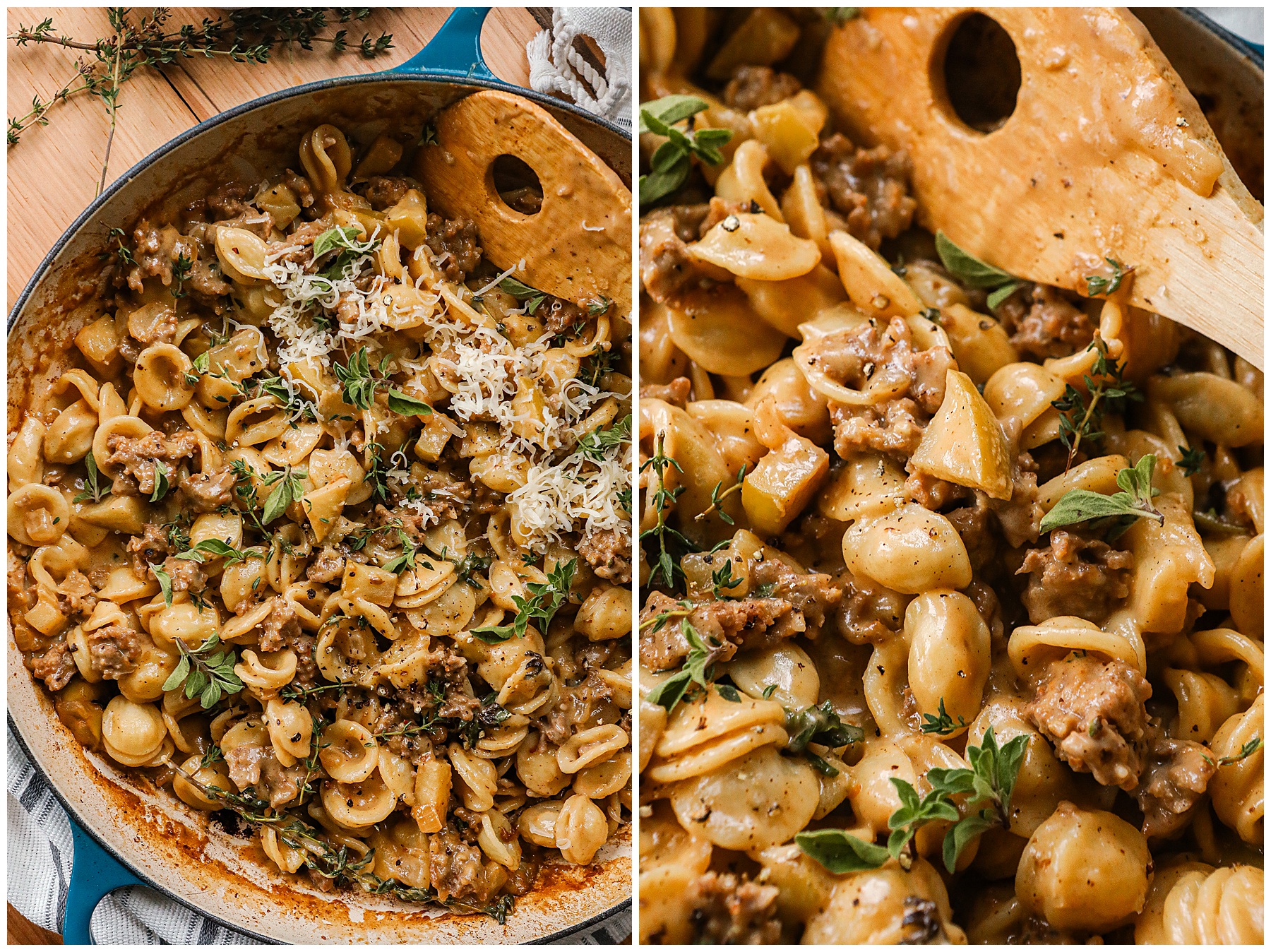 Cozy pasta recipe with apples and sausage