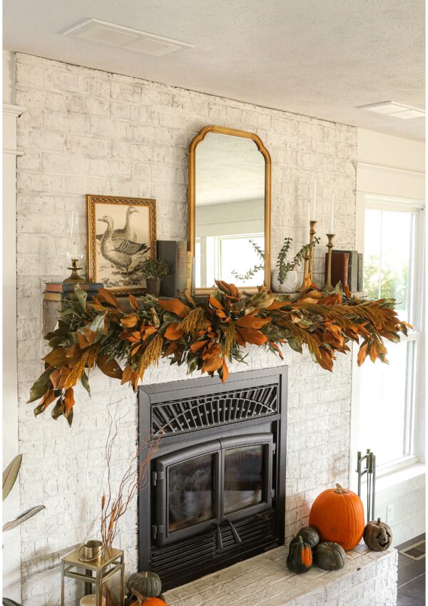 DIY Dried Floral Fall Fireplace decor