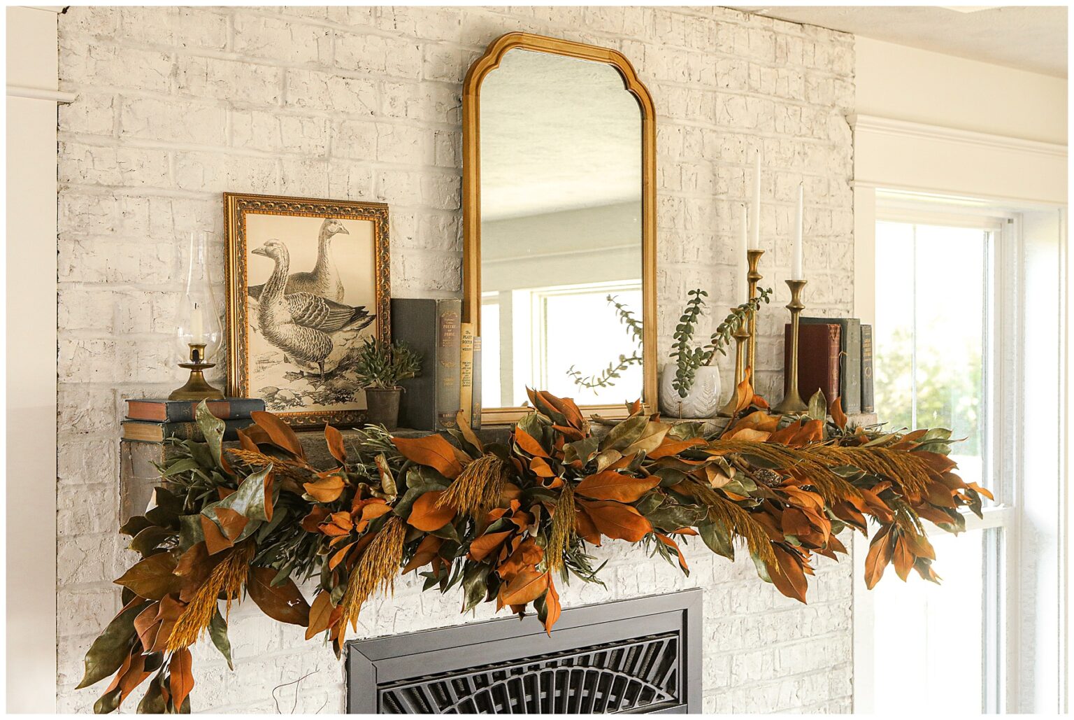 DIY Dried Floral Fall Fireplace decor