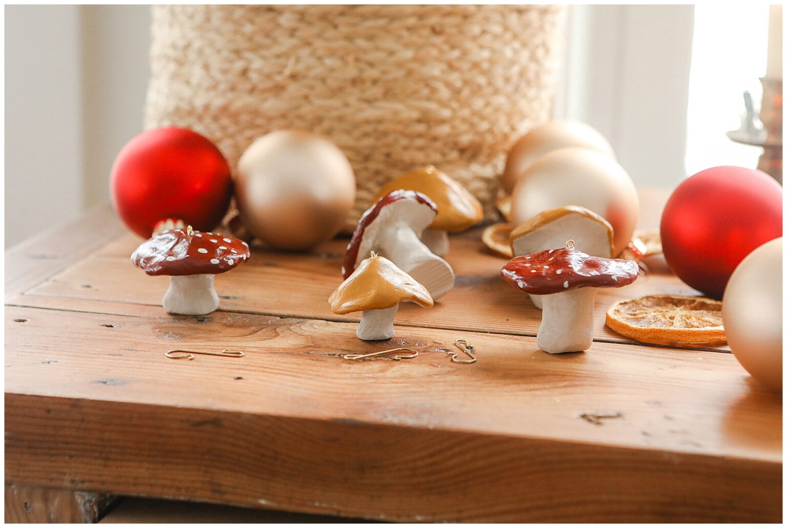 DIY oven baked clay mushroom ornaments Sugar Maple Farmhouse