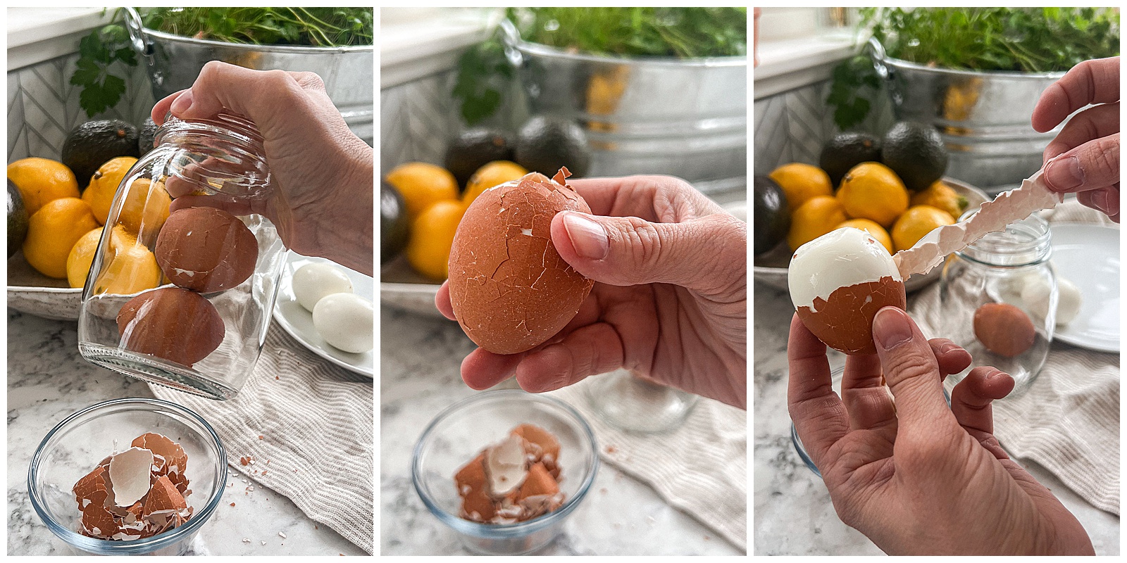 Peeling hard boiled eggs