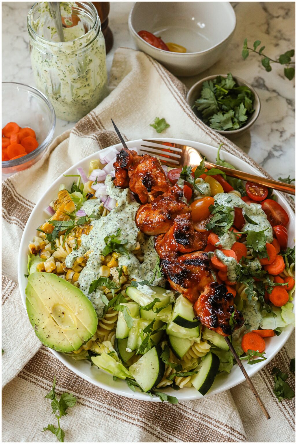 Barbecue Chicken Salad with Jalapeno Basil Ranch Dressing