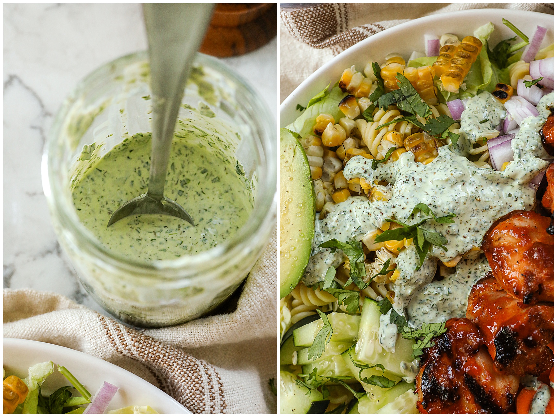 Barbecue Chicken Salad with Jalapeno Basil Ranch Dressing