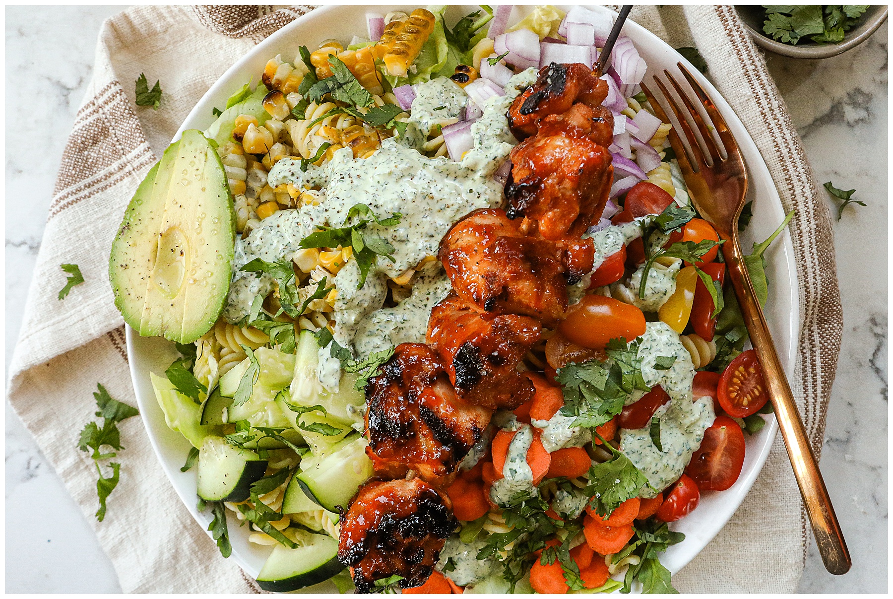 Barbecue Chicken Salad with Jalapeno Basil Ranch Dressing