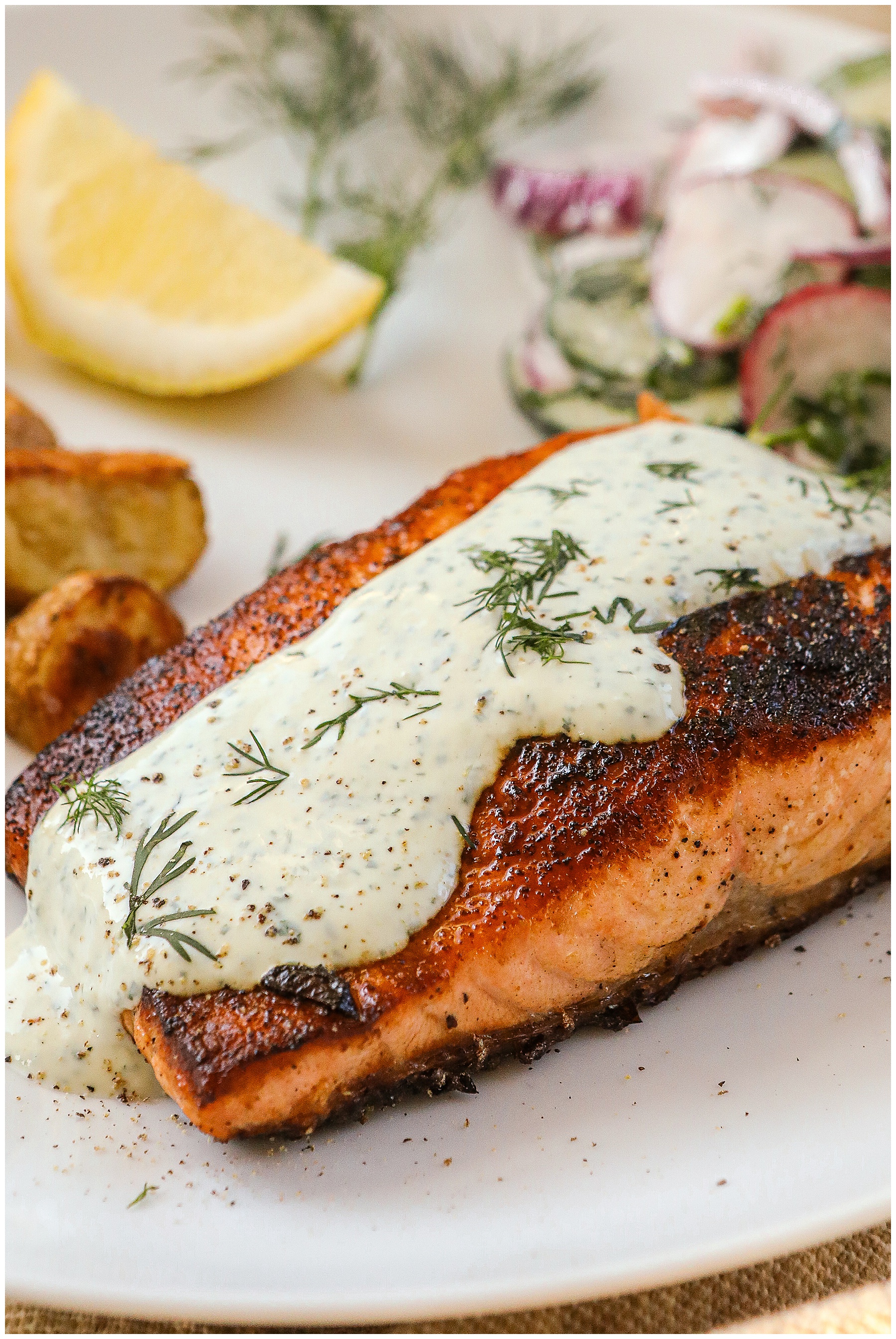 Seared Salmon with Lemon Dill Sauce - Sugar Maple Farmhouse