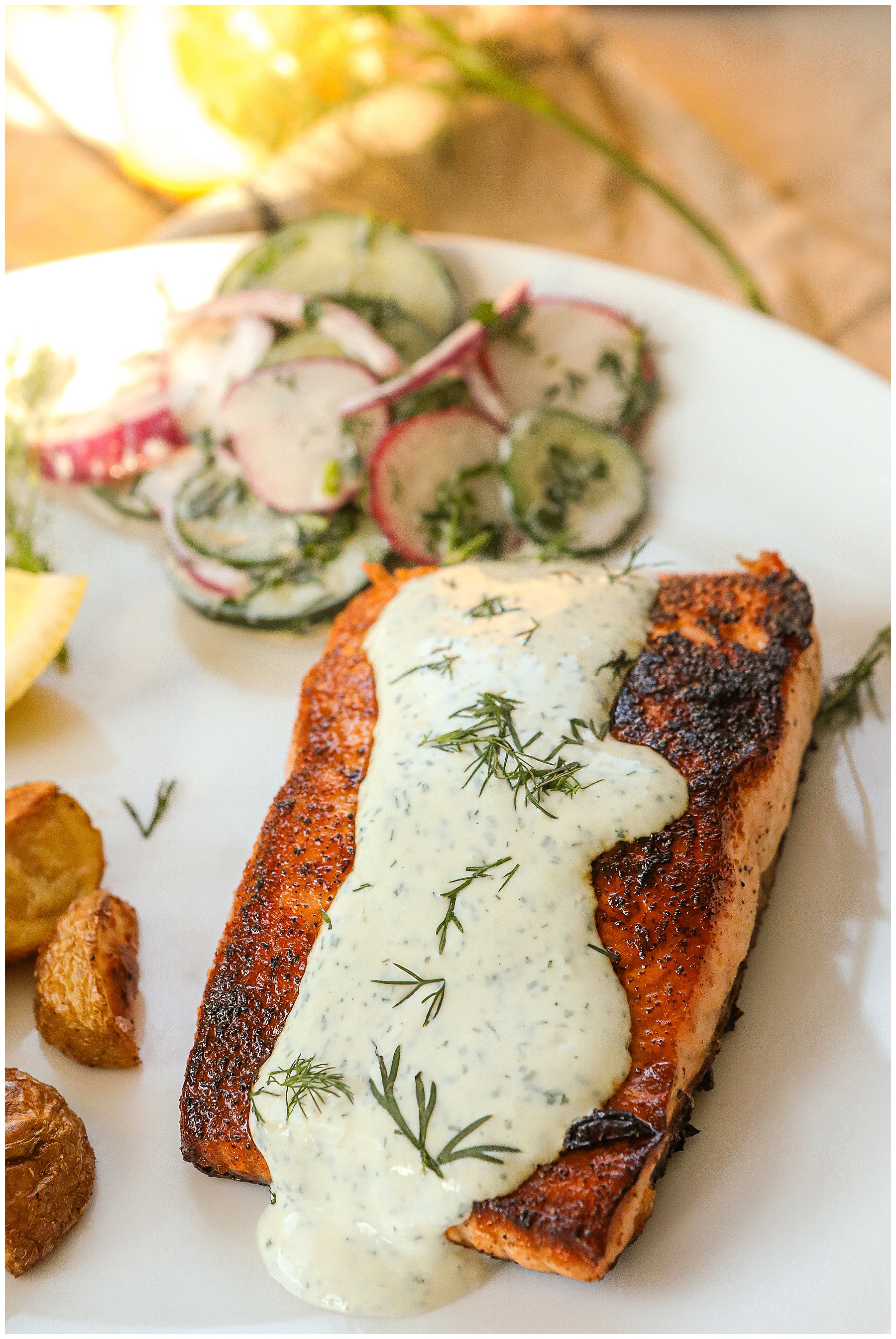 Seared Salmon with Lemon Dill Sauce - Sugar Maple Farmhouse