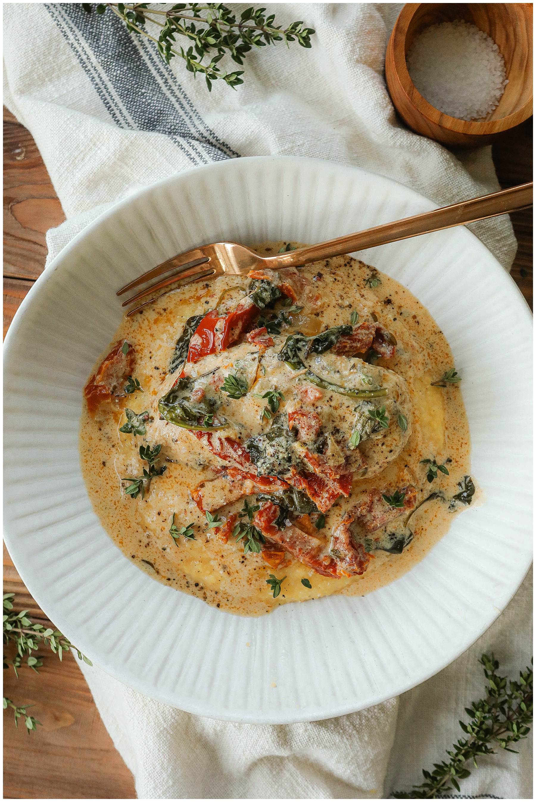 Slow Cooker Sun Dried Tomato Chicken with Parmesan Polenta