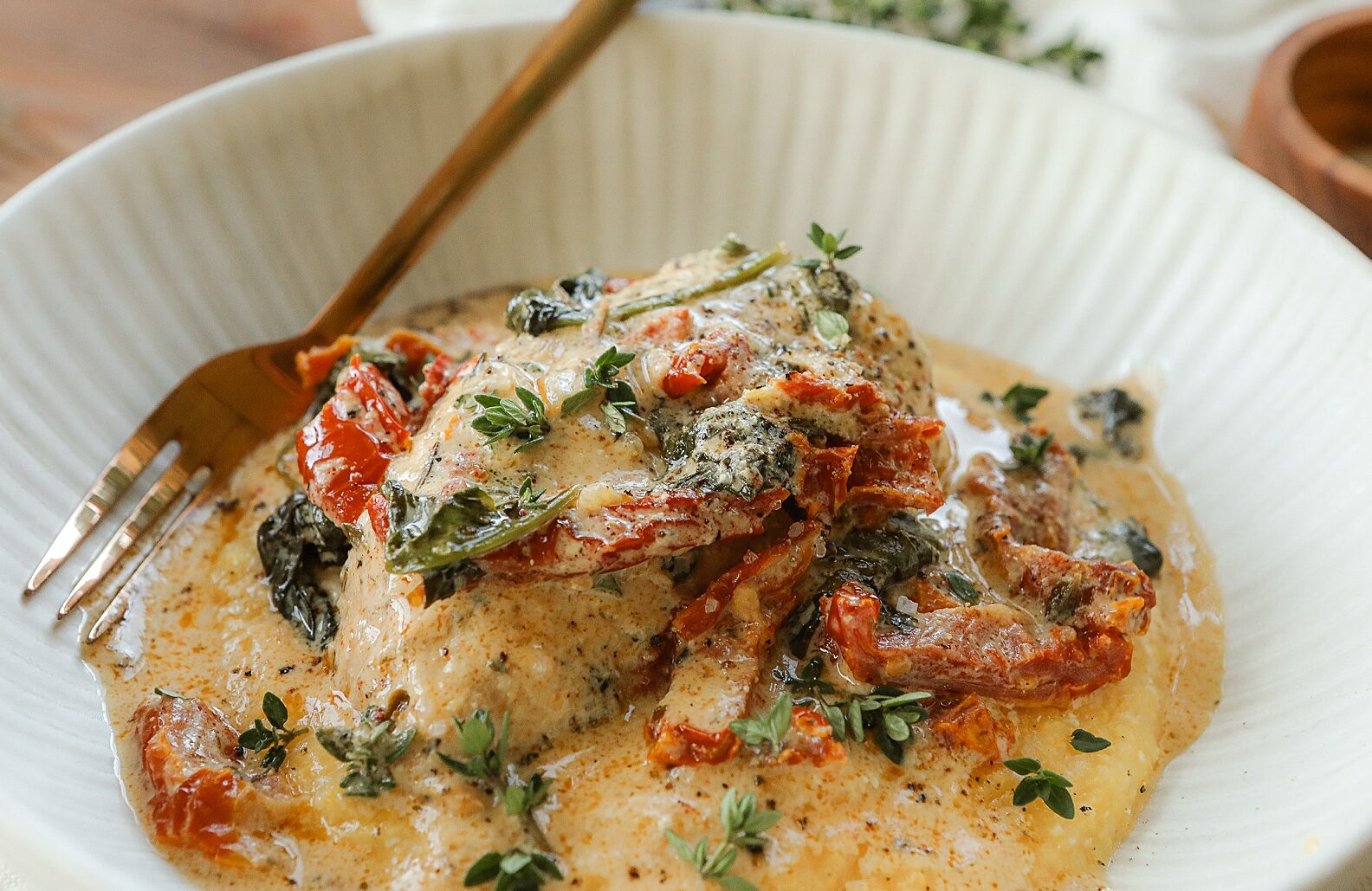 Sun Dried Tomato Chicken with Polenta - Sugar Maple Farmhouse