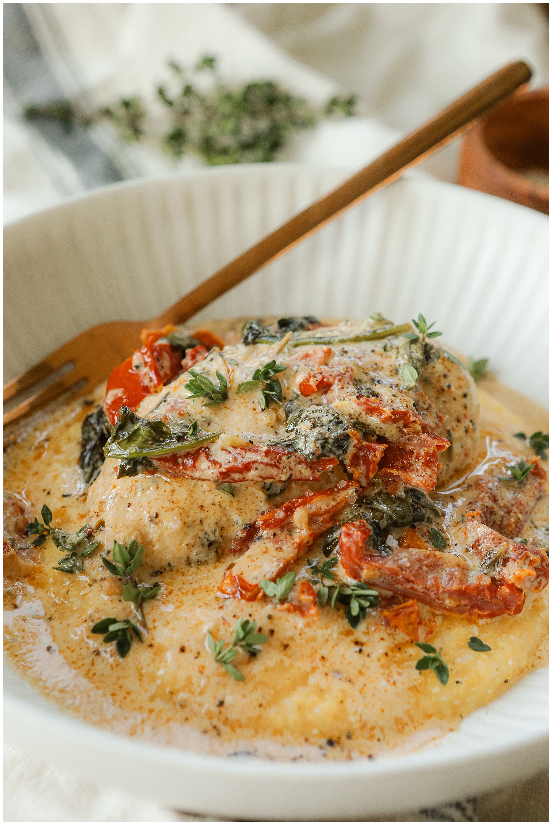 Sun Dried Tomato Chicken with Polenta - Sugar Maple Farmhouse