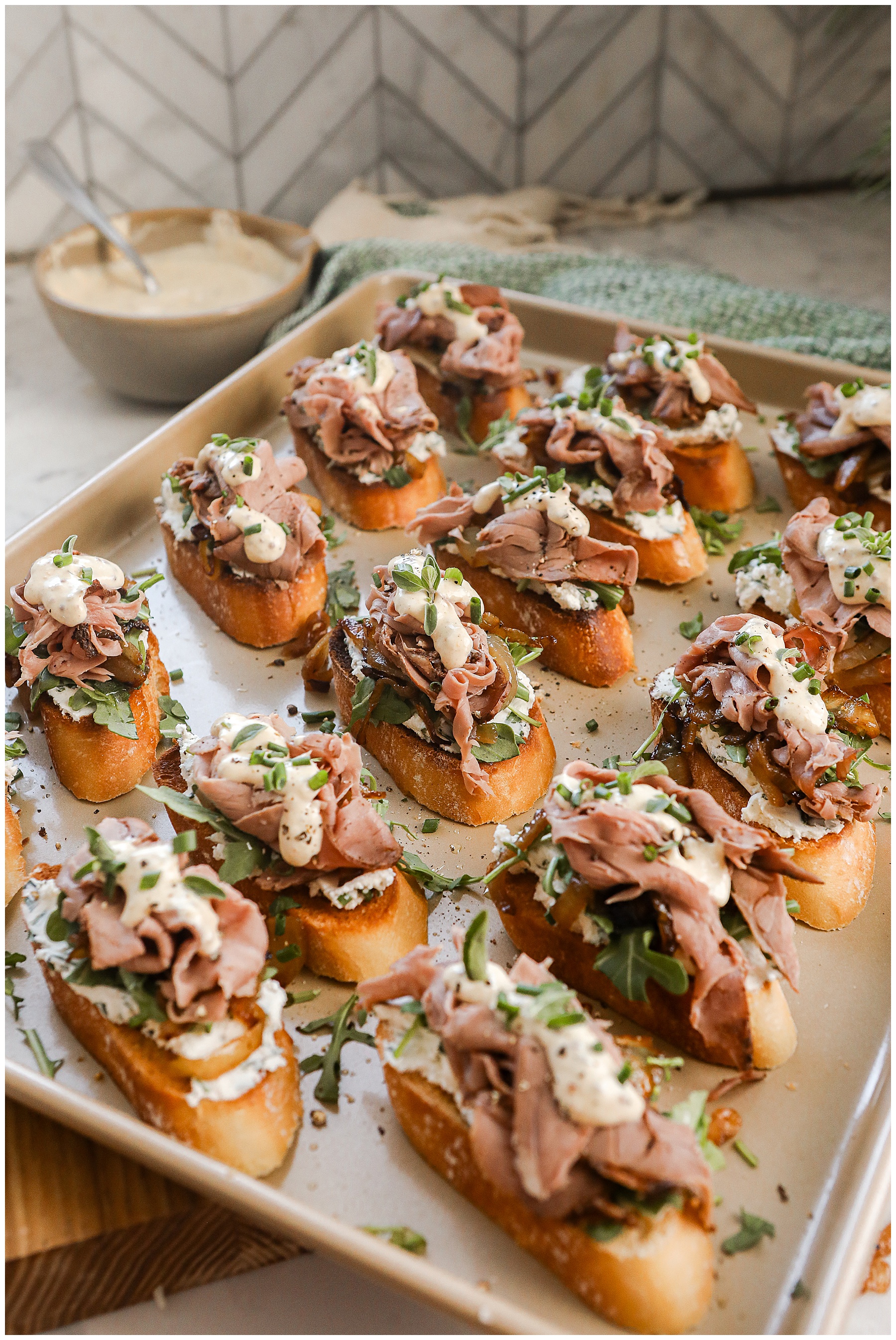 Roast Beef Crostini appetizer - Sugar Maple Farmhouse