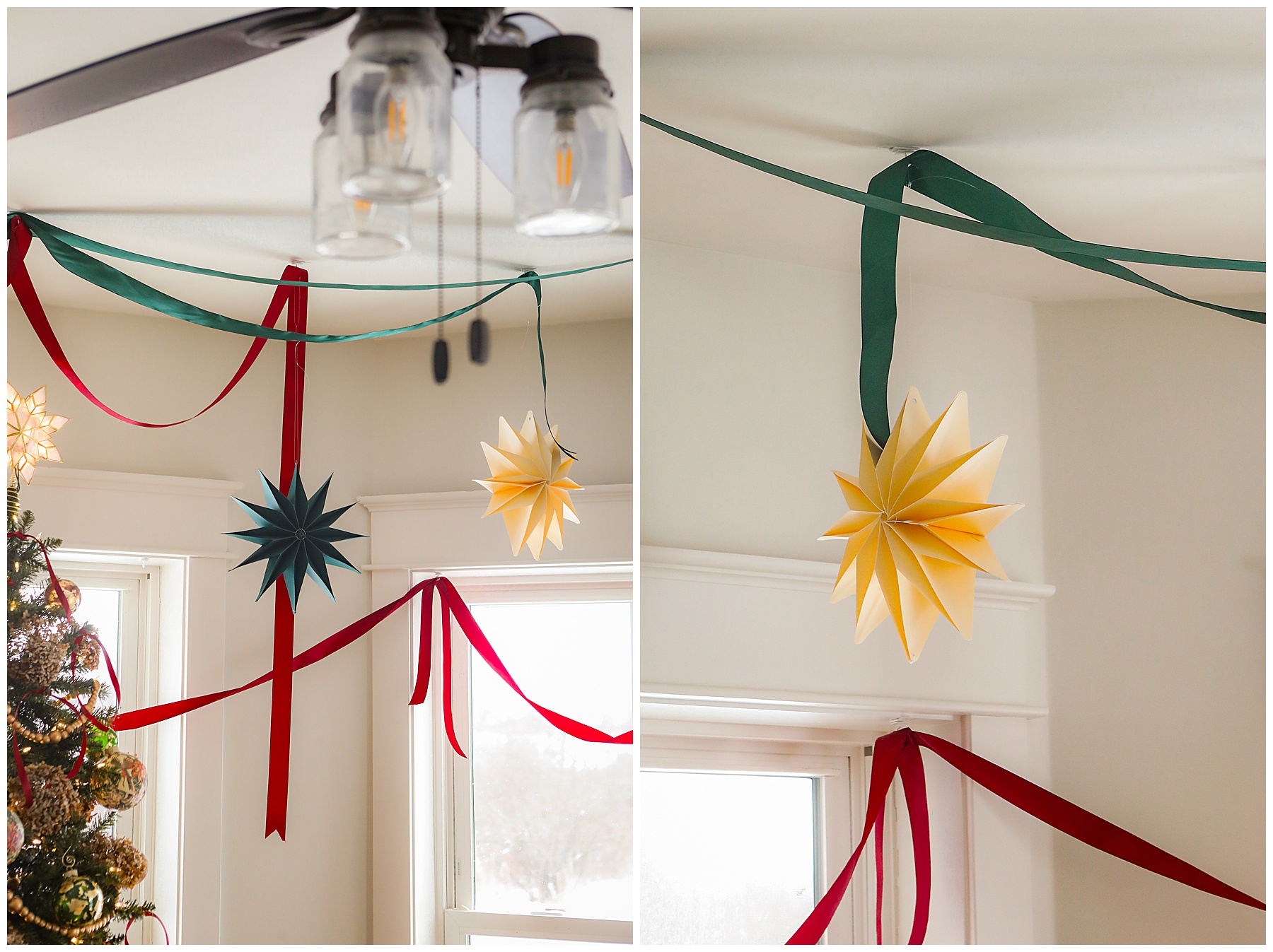 Ribbons and stars for Christmas decor - Sugar Maple Farmhouse