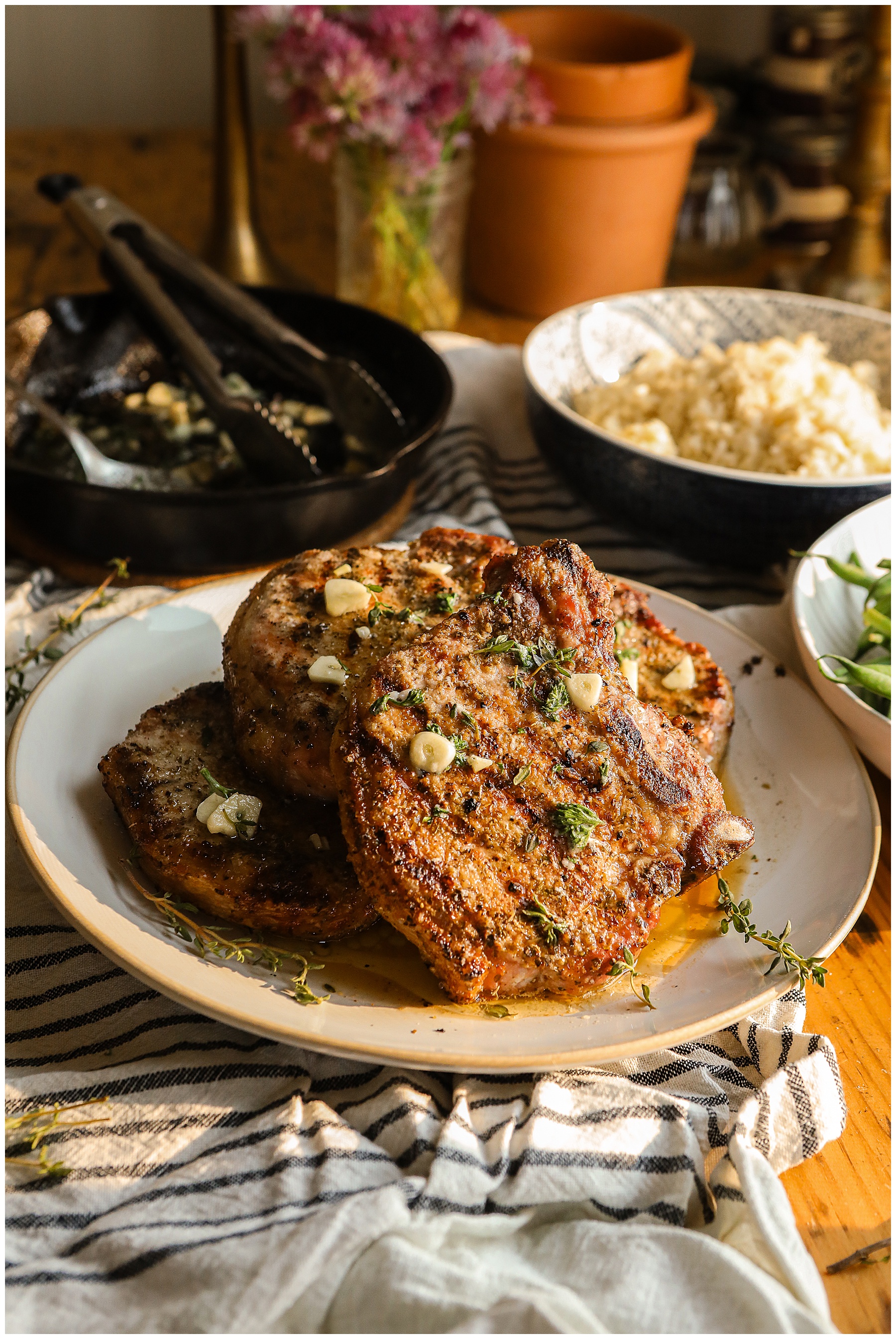 Garlic Herb Bone In Grilled Pork Chops
