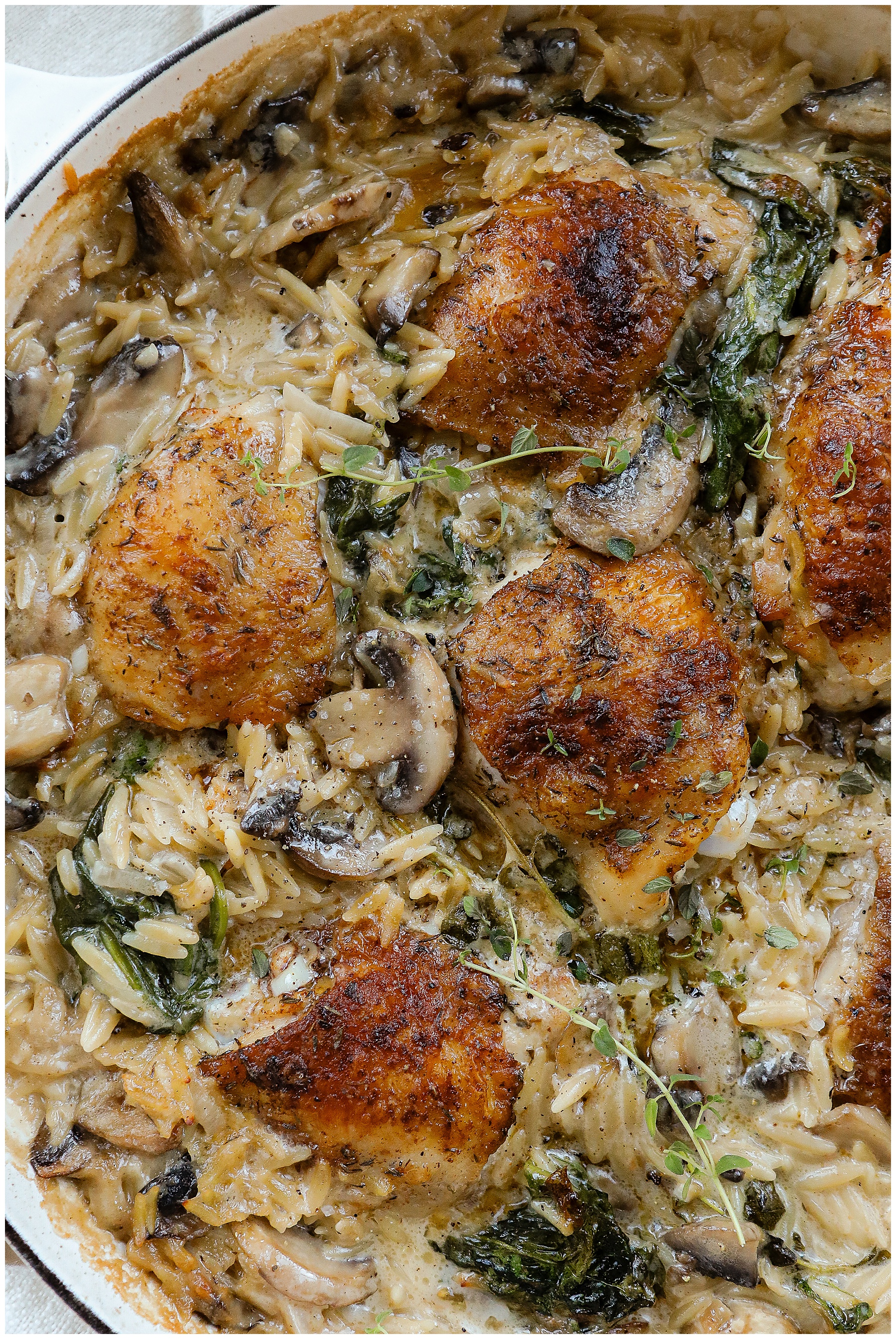 Parmesan Mushroom Orzo recipe with Chicken - Sugar Maple Farmhouse one pan dinner recipes