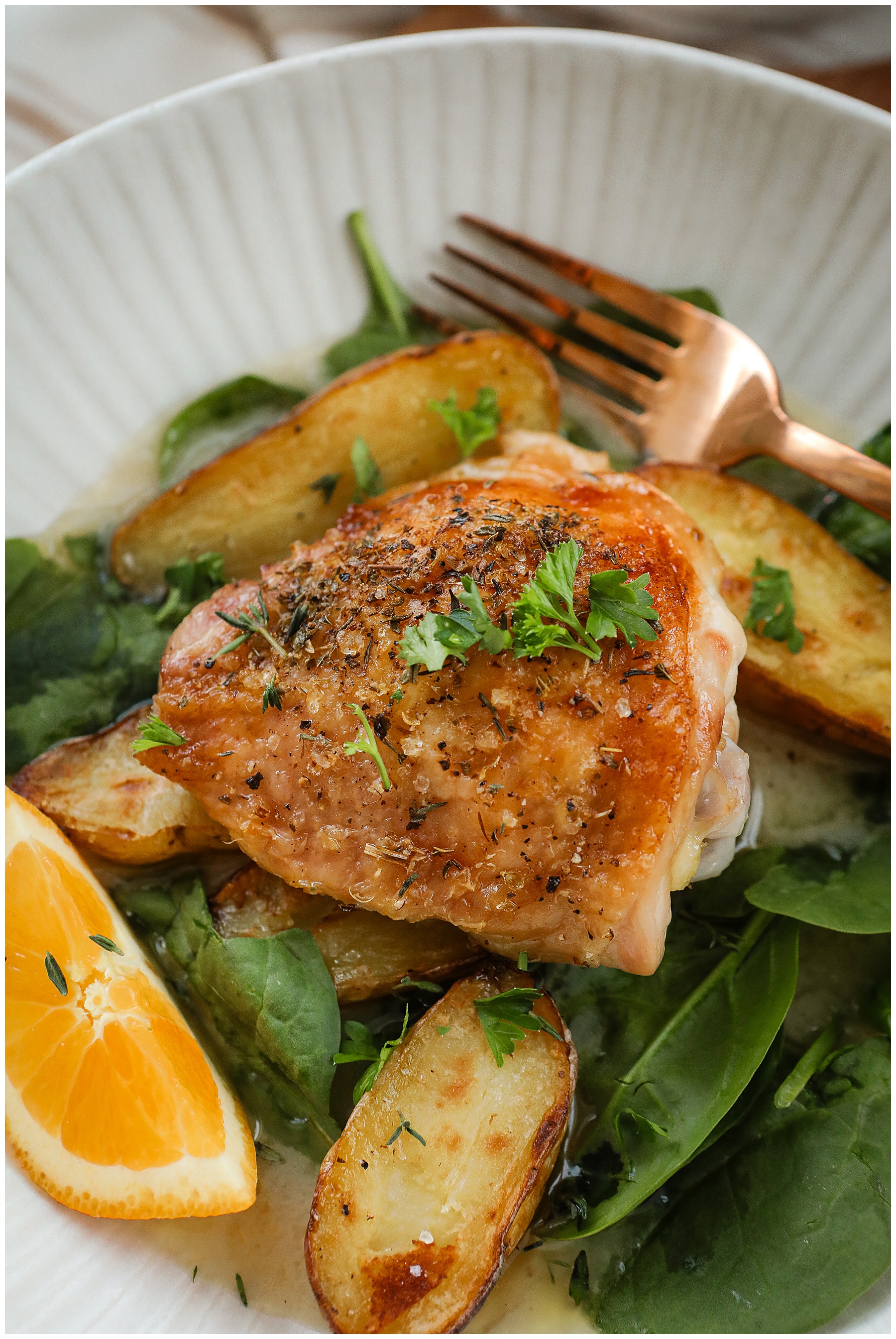 Herb & Orange Roasted Chicken Thighs recipe - Sugar Maple Farmhouse dinner recipes