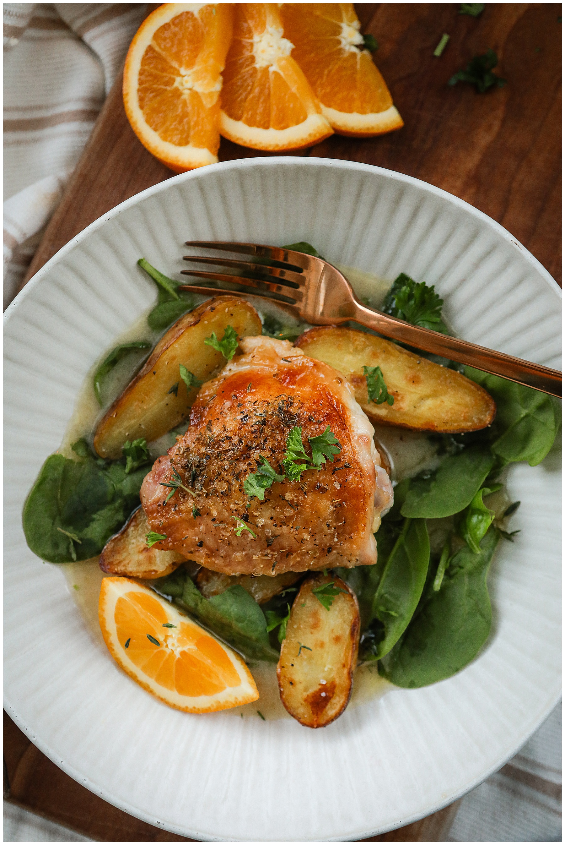 Herb & Orange Roasted Chicken Thighs recipe - Sugar Maple Farmhouse dinner recipes