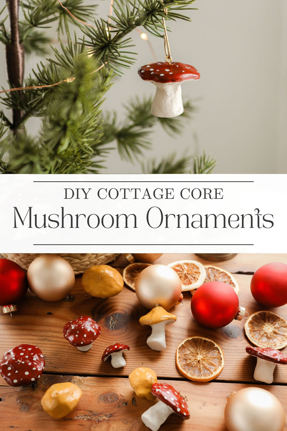 DIY oven baked clay mushroom ornaments