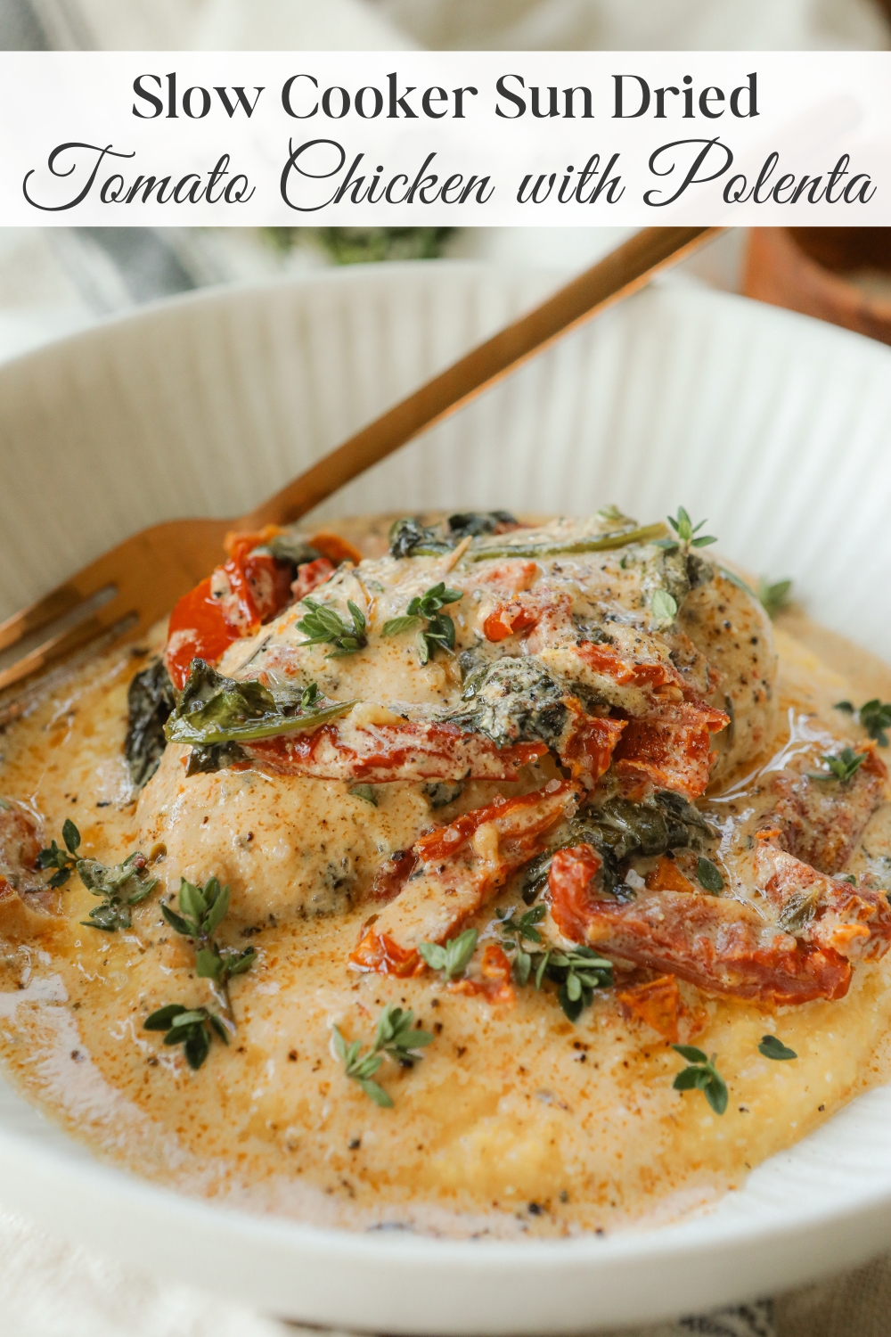 Slow Cooker Sun Dried Tomato Chicken with Polenta - Sugar Maple Farmhouse