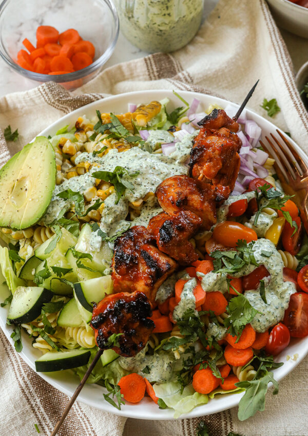 Barbecue Chicken Salad with Jalapeno Basil Ranch Dressing