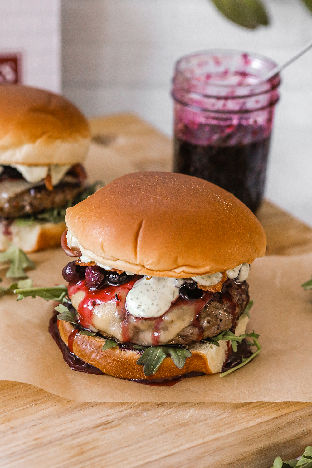 Blueberry Basil Gourmet Burger recipe Sugar Maple Farmhouse