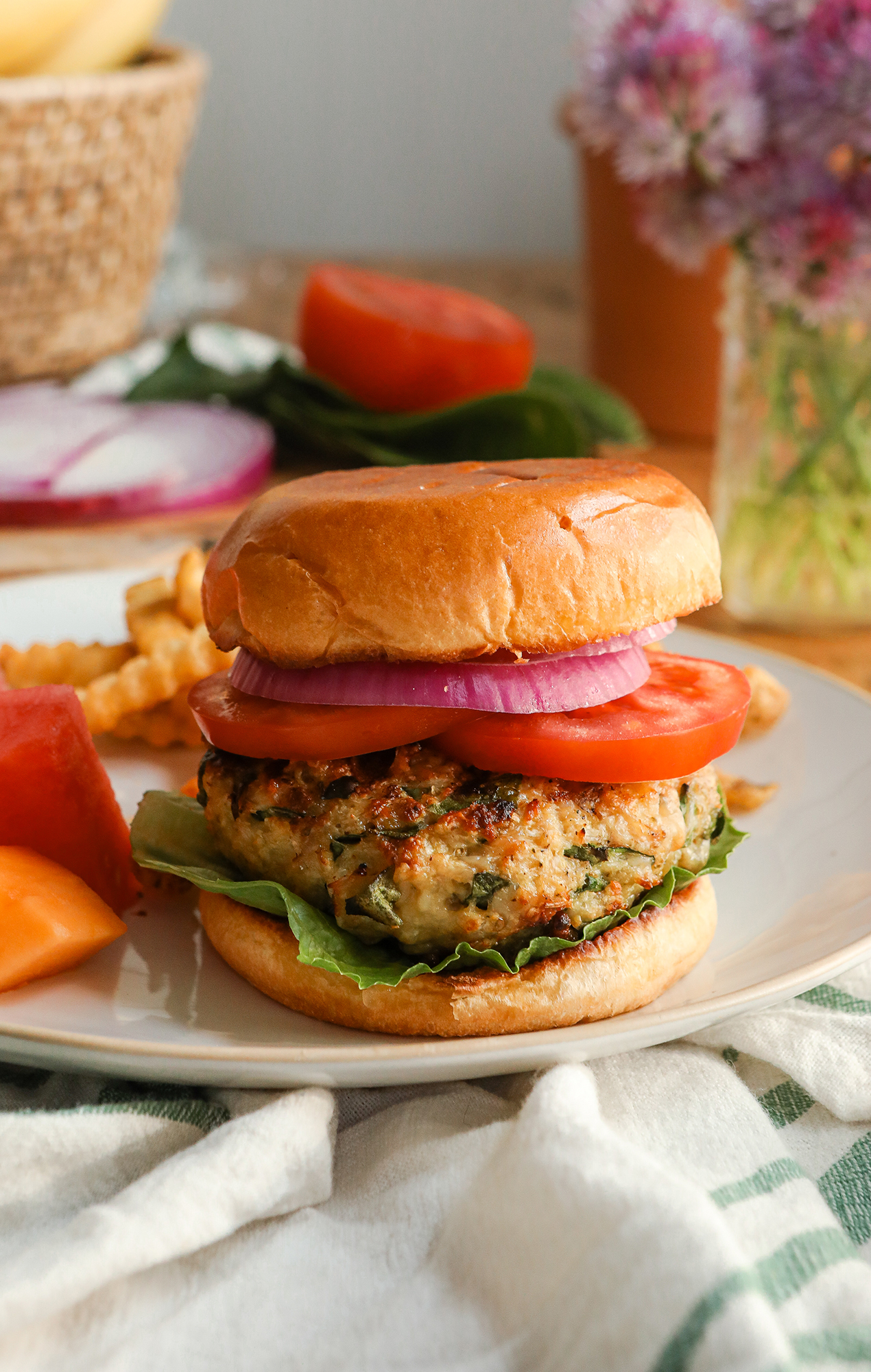 Spinach & Gouda Ground Chicken Burger recipe