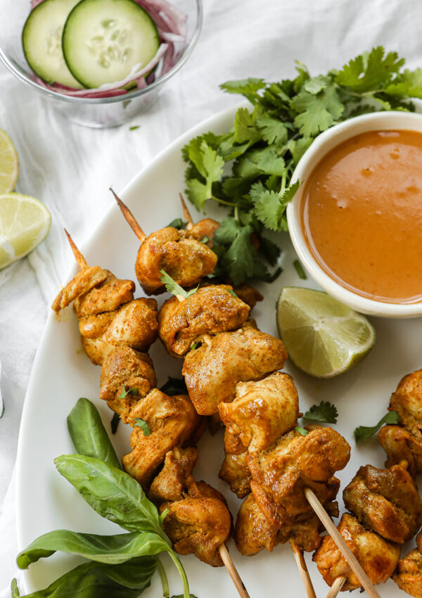 Recipe for Chicken Satay Skewers with peanut sauce