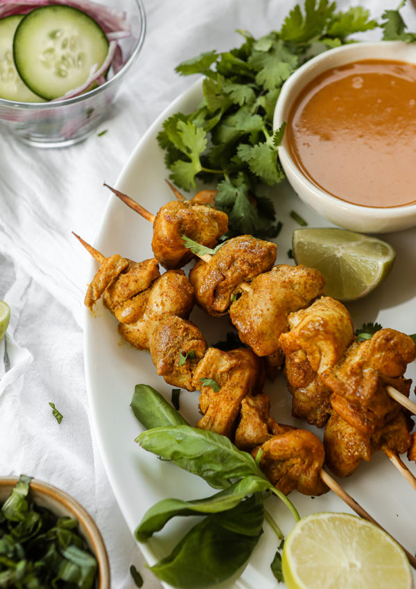 Recipe for Chicken Satay Skewers with peanut sauce
