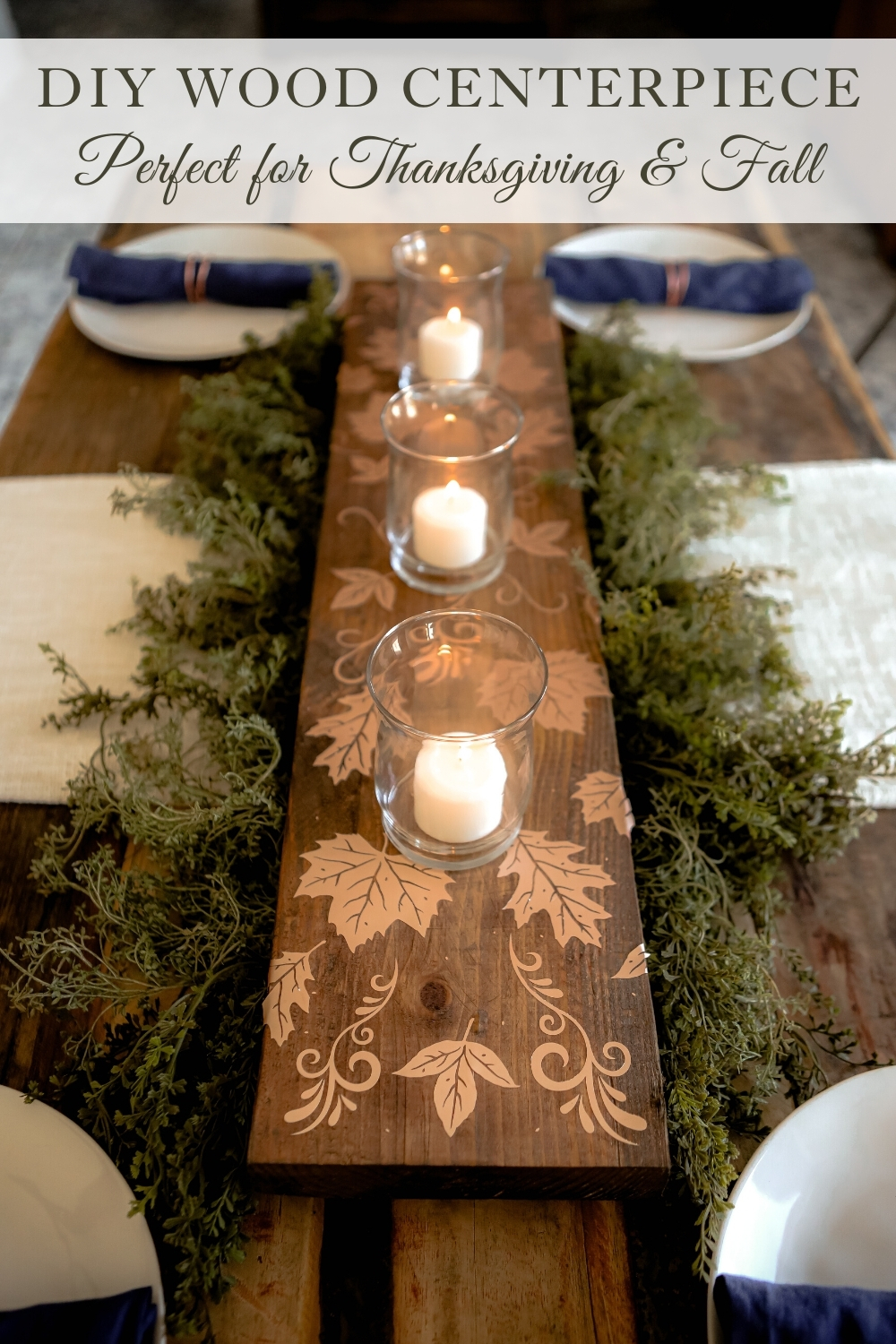 DIY Wood Centerpiece with Cricut Adhesive Foil for Thanksgiving Centerpiece and fall centerpiece