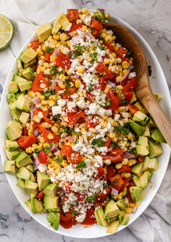Grilled Corn Salad with avocado and red pepper