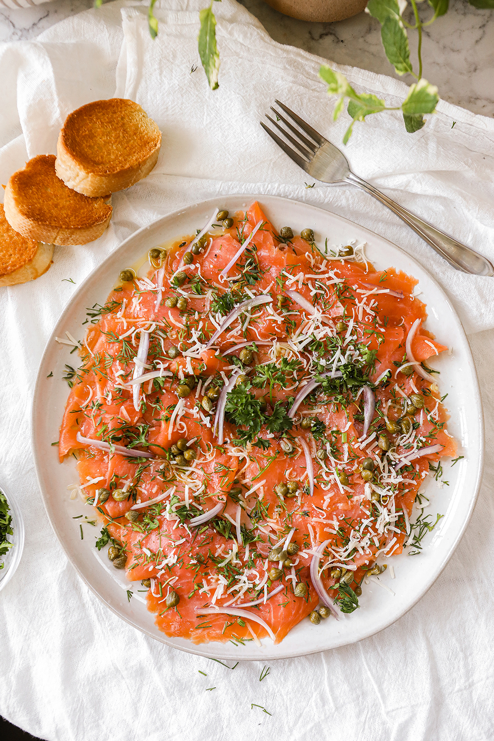 Smoked salmon carpaccio with capers & herbs Sugar Maple Farmhouse