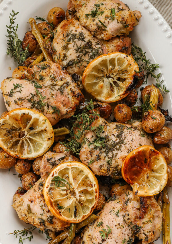 Sheet Pan Lemon Chicken with Potatoes, Asparagus & Herbs