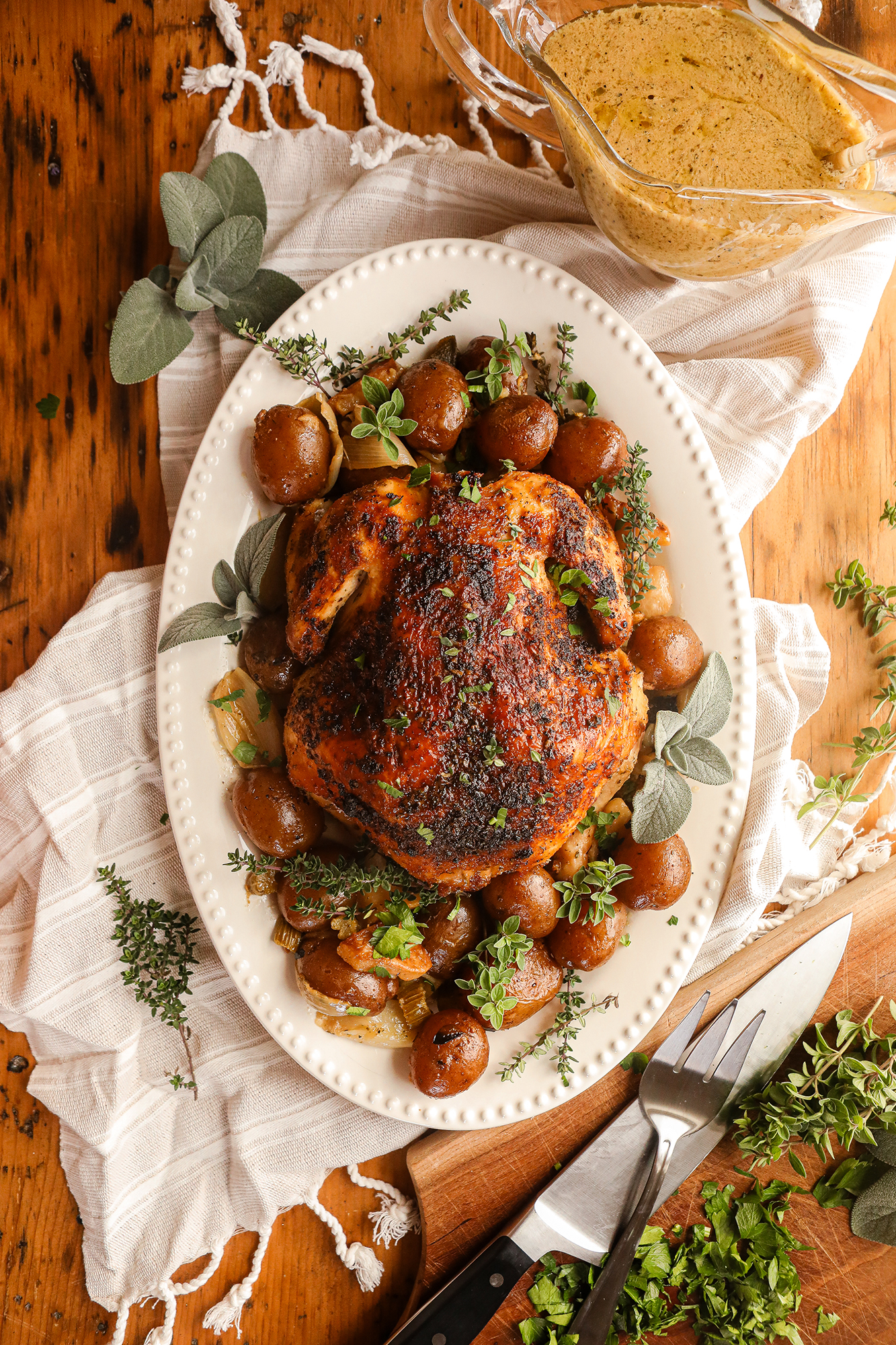 Wine & Dijon Dutch Oven Whole Roasted Chicken