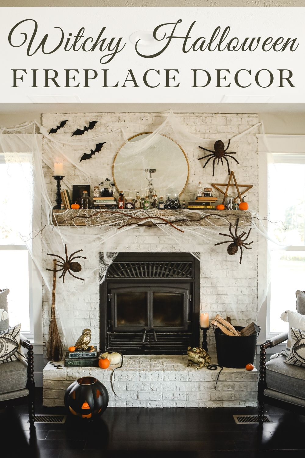 Witchy Halloween Fireplace Decor