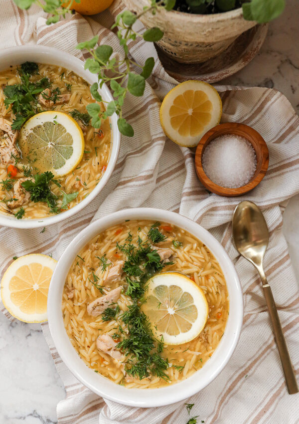 Lemon Chicken Orzo Soup with fresh herbs